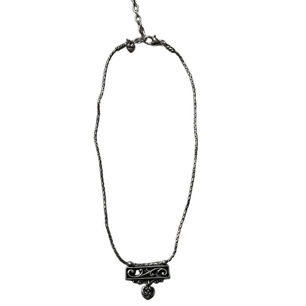 Brighton Silver Deco Lace Pendant Necklace 16 -‎ 17.5 in. Heart Adjustable